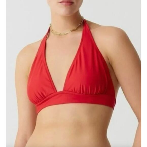 J. Crew | NWT | Halter tie-back bikini top with mesh in Venetian Red | Sz XS - Picture 2 of 9